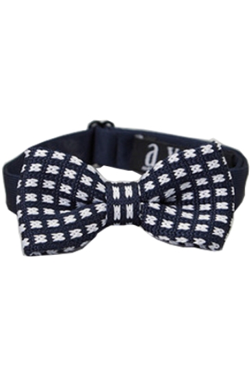 Boys Silk Knit Bow Tie - Navy & White