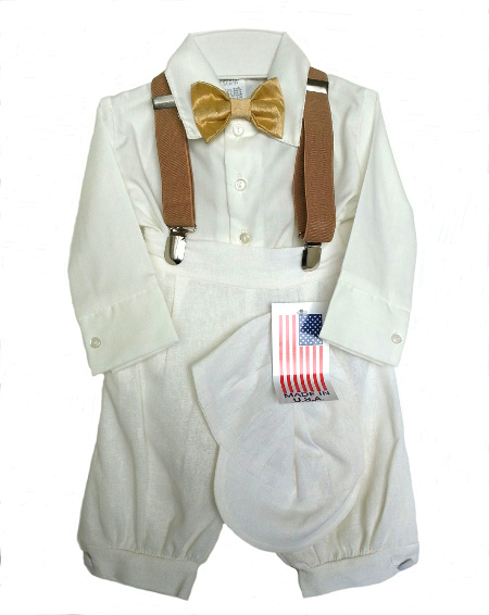 *Exclusive* Boys Ivory Knicker Set w Gold Bow Tie