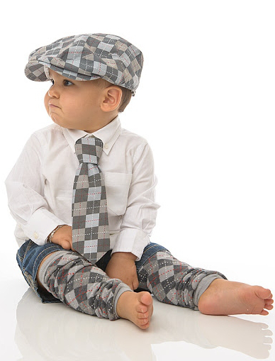 3 Pc Newsboy Hat, Tie & Leg Warmers Set - Gray Argyle