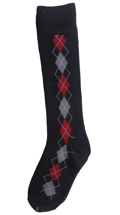 Boys Argyle Knee Socks - Black with Red / Gray
