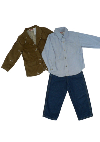 Corduroy Blazer Button Down Shirt & Denim Pants