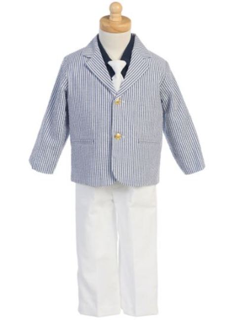 Lito Boy's Navy Striped Seersucker 4 Pc Suit