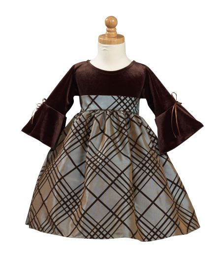 Clearance Flocked Taffeta Christmas / Winter Holiday Dress -  Brown