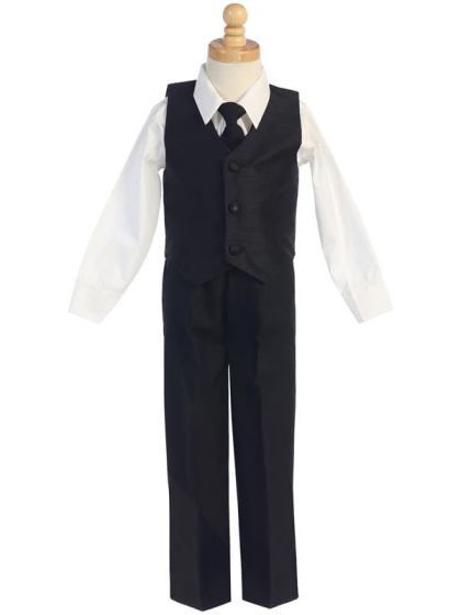 Black Silk 4 Pc Boys Vest & Pants Set