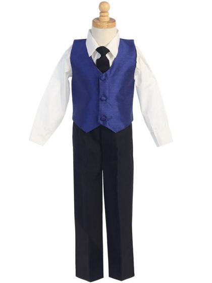 Royal Blue Poly-Silk 4 Pc Vest Set