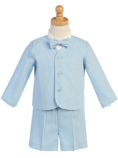 Rayon-Linen Eton Jacket and Shorts Set - Light Blue