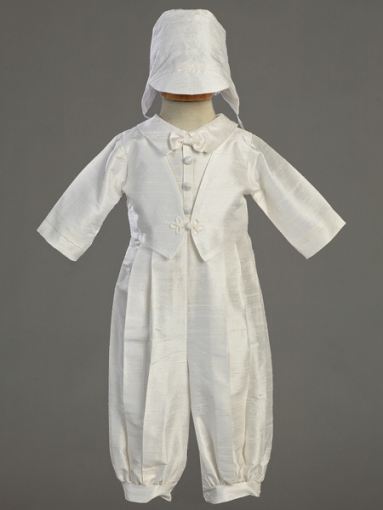 Silk Christening Long Romper & Hat