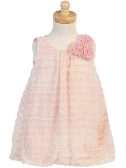 Ruffled Tulle Girl's Dress - Peach Tie Dye