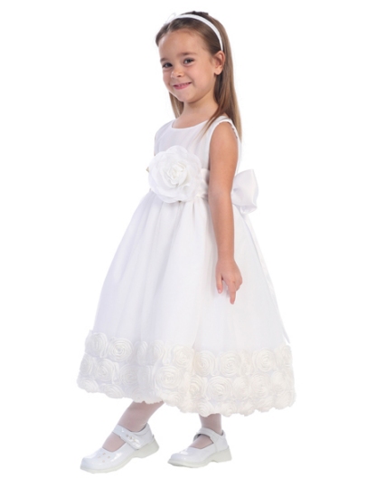White Tulle Flower Girl Dress - Detachable Sash and Flower