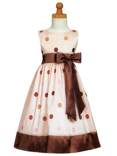 Clearance Girl's Pink And Brown Polka Dot Dress