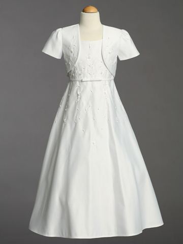 Girl's Embroidered Satin A-Line Communion Dress With Bolero