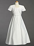 Embroidered Satin A-Line Communion Dress With Bolero