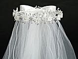 Girl's Communion Veil With Satin Flowers & Beads