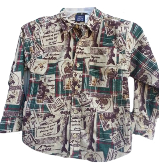 Boys Retro Fishing Pattern Button Down Shirt