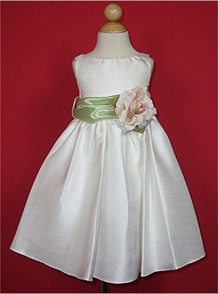 Ivory Bella Flower Girl Dress With Sage Sash