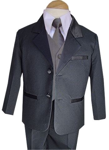 2 Button Black Notch Tuxedo With Pewter Vest
