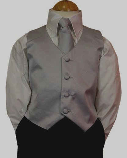 2 Piece  - Matte Satin Vest & Long Tie - Pewter