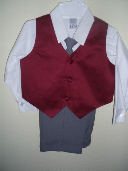 One-Of-A-Kind 4-Pc Burgundy/Gray Vest & Slacks Set - Sz 2T