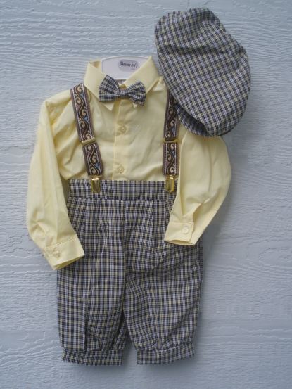 Boys Brown And Yellow Plaid Knicker Set