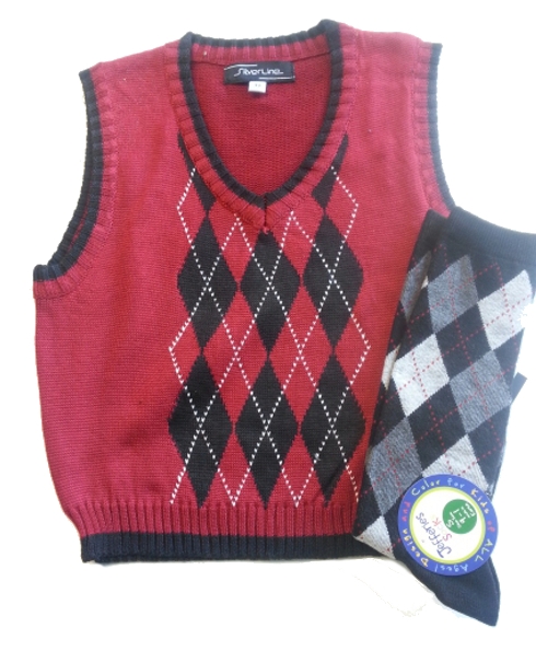 Toddler Argyle Sweater Vest & Socks - Red