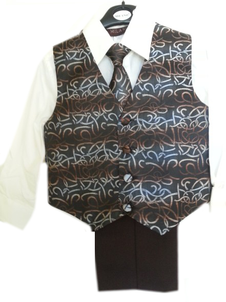 Lot Boys Brown Microfiber 4 - Pc  Vest & Slacks Set