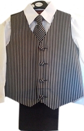 Black Striped Milano Microfiber Vest & Slacks Suit