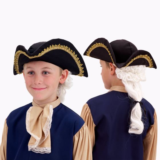 Kids Boys Colonial Hat with Wig Child Costume