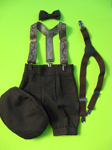 One of a Kind  Brown Check Knicker Set & 2 Suspenders