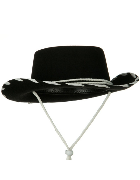 Cowboy Hat in Wool Felt w Contrast Trim  - Black