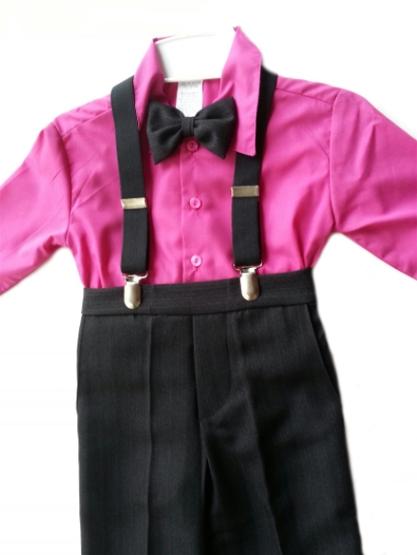 SALE! 4 Pc Suspenders & Pants Set - Fuchsia