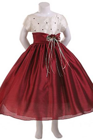 Clearance Burgundy & Ivory Silk Shantung Dress