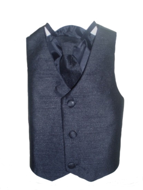 Silk Vest w Wrap Around Long Tie - Black