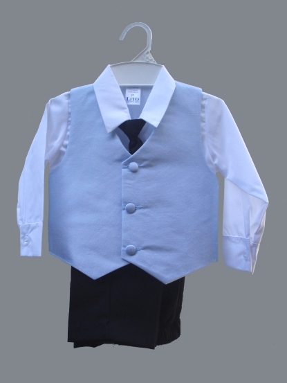 Lt Blue Poly Silk 4 Pc Formal Vest Set