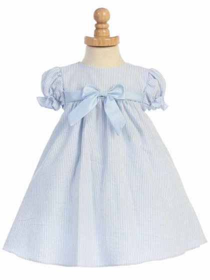 Infant Girls Striped Seersucker Dress - Blue
