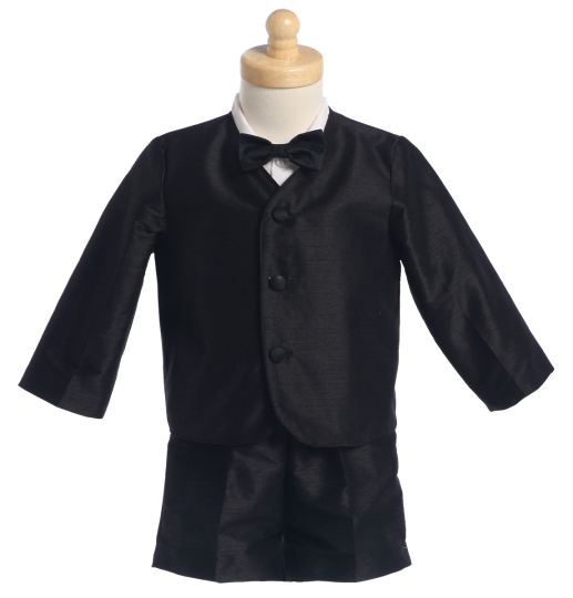 4 Pc Black Poly Silk Eton Suit