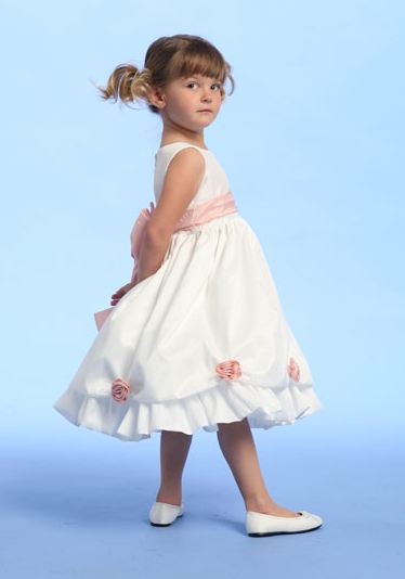 Blossoms Taffeta Dress in White With Pink