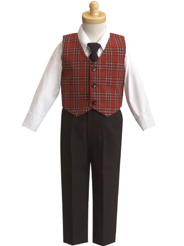 Boys' Plaid Infant Boys 4 Pc Vest & Pants Set