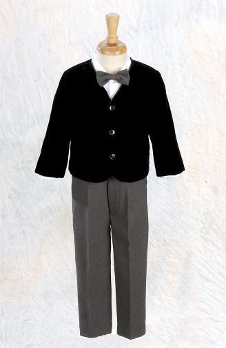Infant Black Velvet Eton & Slacks 4 - Piece Set