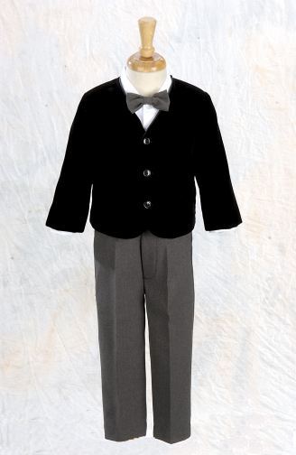 Infant Black Velvet Eton & Slacks 4 - Piece Set