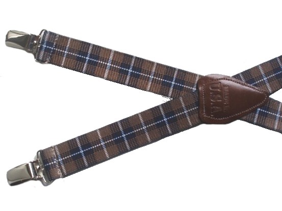 brown-plaid elastic suspenders