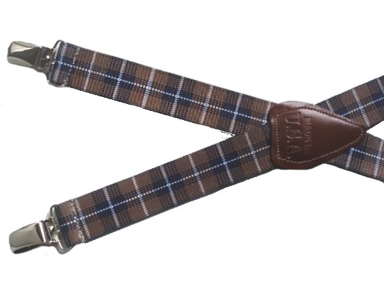 Kids Brown Plaid Elastic Suspenders