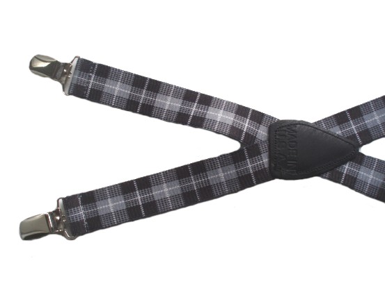 Boys Elastic Suspenders - Gray Plaid