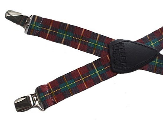 Kids Patterned Elastic Suspenders - Red Plaid