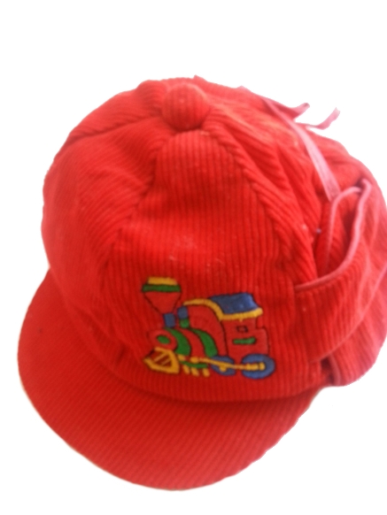 Close-Out Corduroy Hat w Embroidered Train - Red
