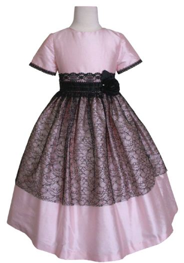 Clearance Pink Raw Silk & Black Lace Dress