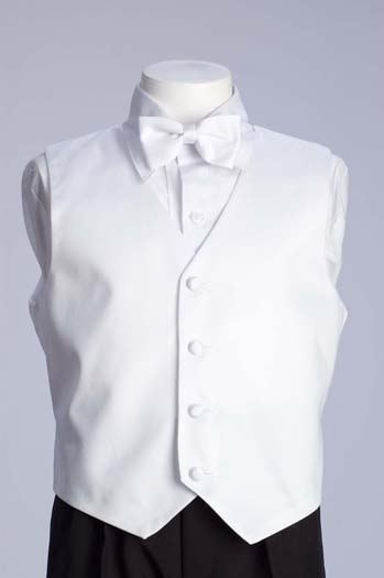 White Full Satin Vest With Bow Tie & Tie